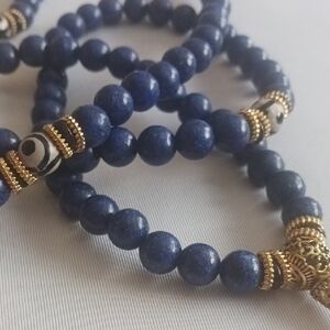 Elegant Lapis Blue Beaded Necklace with Gold Accents